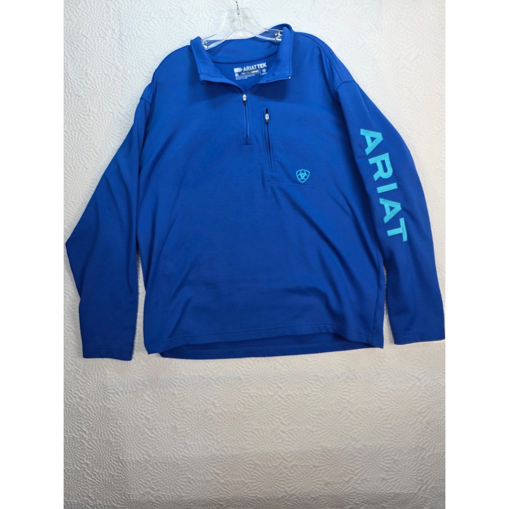 Ariat Pullover Men XL Blue Good AriatTek Cold Series Quarter Zip Fleece‎ Logo